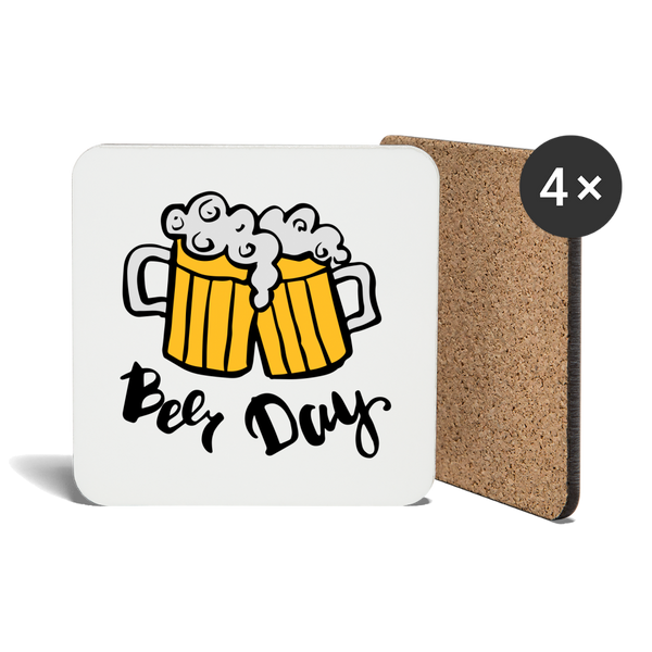 Beer Day - Untersetzer (4er-Set) Personalisierbar - Weiß